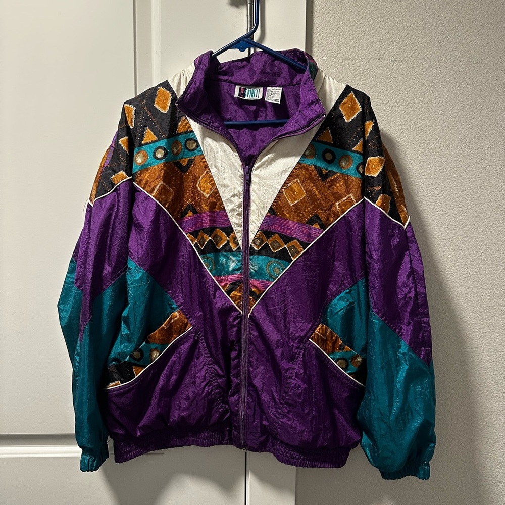 Vibrant Purple and Teal Bomber Jacket - Picture 2 of 3